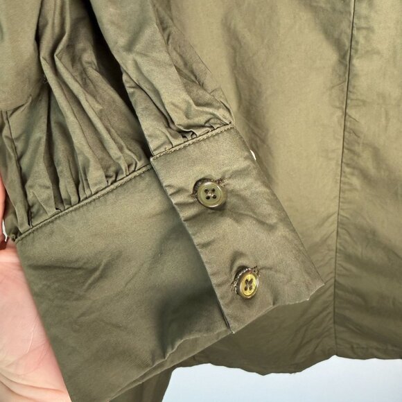 Avara Rhett Dress Mini Zip Up Balloon Sleeve Zip Up Cotton Poplin Olive Green L - Picture 12 of 13